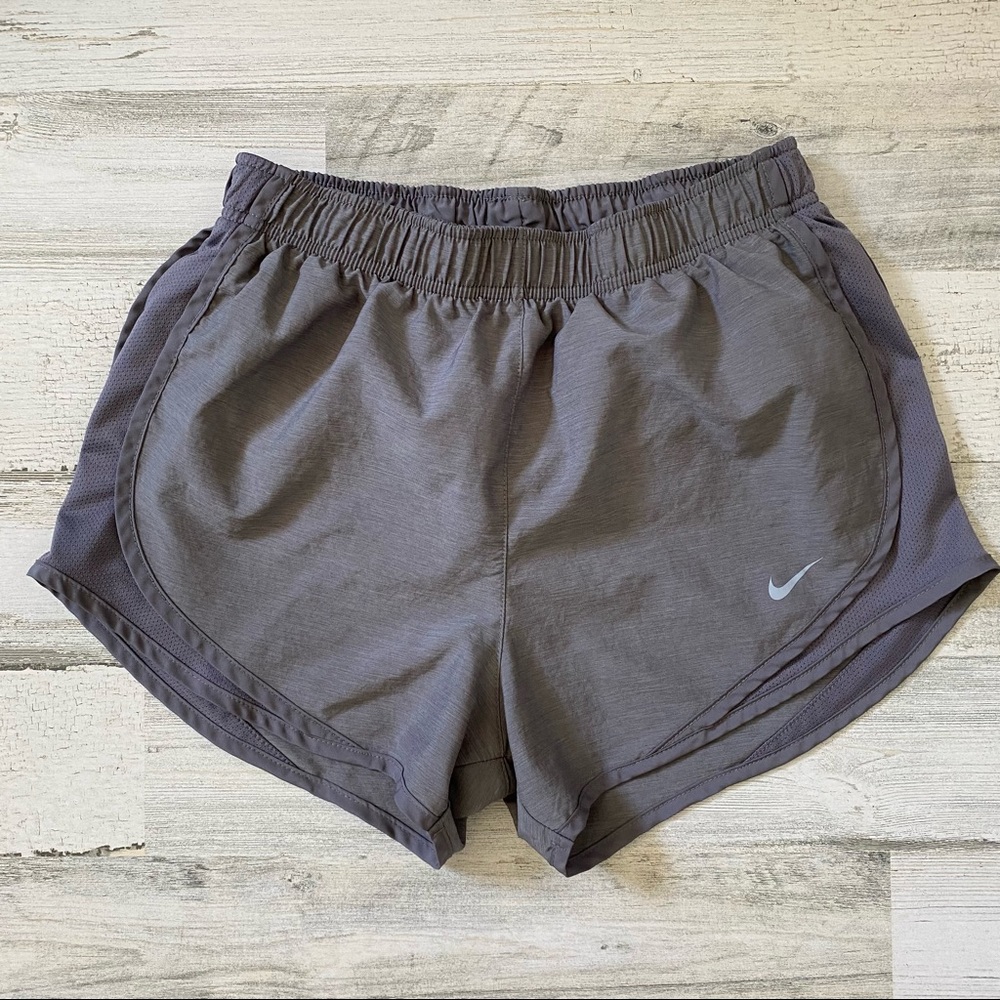 Nike Dri-FIT Running Shorts Women S Gray Mesh Lined Drawstring Lightweight Gym